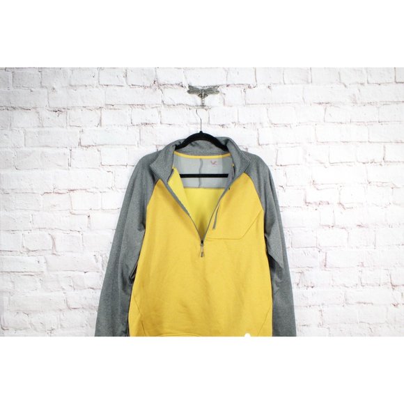 LL Bean Colorblock Gray Yellow Fleece Quarter Zip Pullover Sweater Size M - Picture 4 of 10